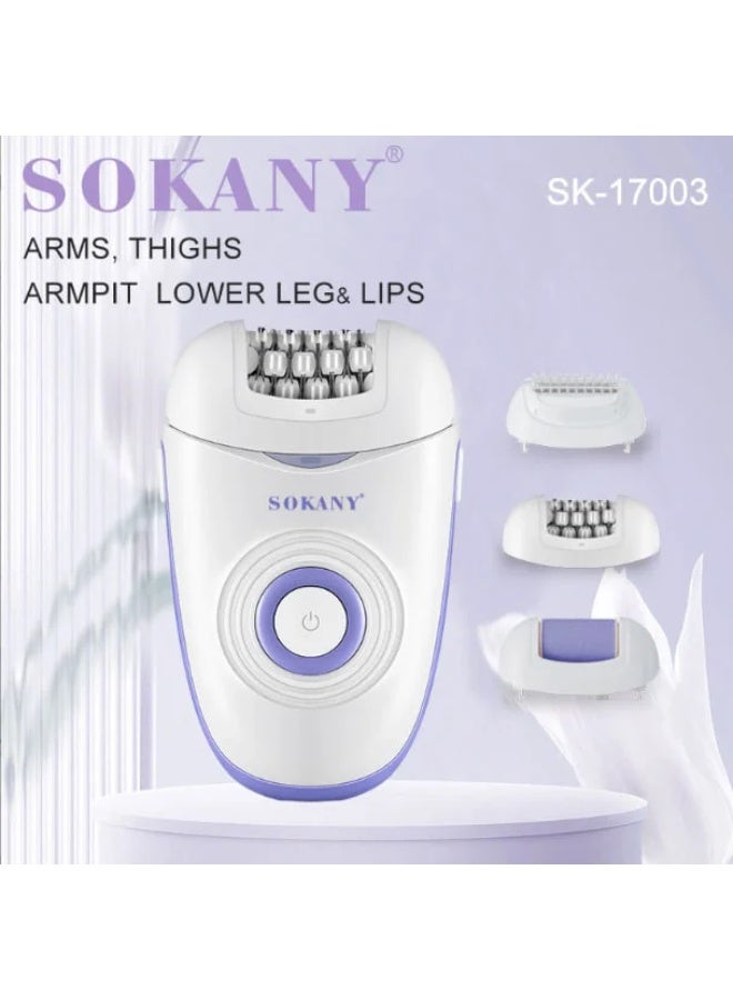 Sokany 3-in-1 Ladies Epilator & Shaver Beauty Kit, Rechargeable, Model SK-17003 - White & Light Blue - Image 2